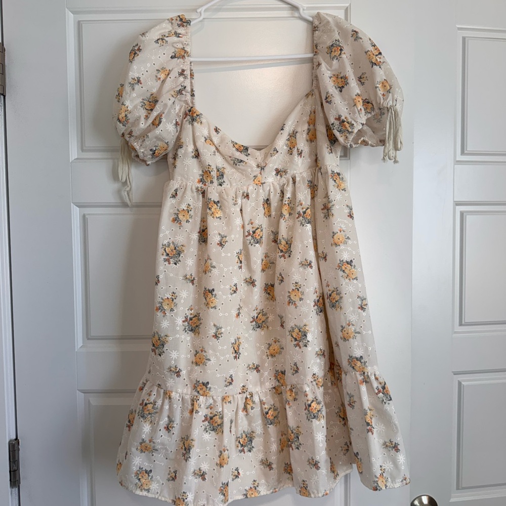Olivaceous Cream Eyelet Floral Dress